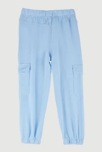 Little Girls Crepe Knit Cargo Joggers, Blue, Size 4