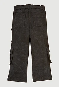 Little Girls Acid Wash Twill Cargo Pants with Tie Waist Belt
