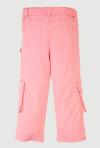 Little Girls Twill Cargo Pants with Tie Waist Belt, Pink, Size 6