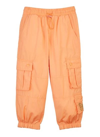 Little Girls Nylon Toggle Drawstring Cargo Joggers, Orange, Size 6X
