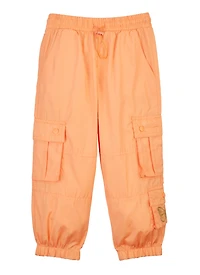 Little Girls Nylon Toggle Drawstring Cargo Joggers, Orange, Size 6X