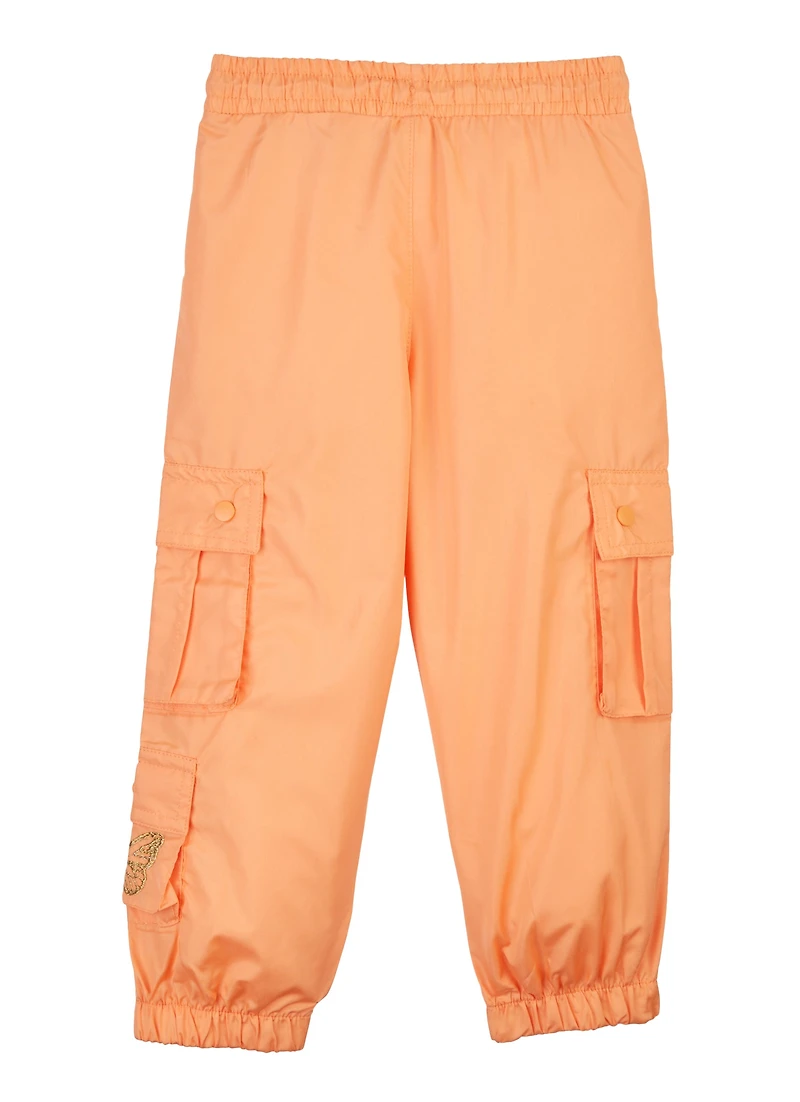 Little Girls Nylon Toggle Drawstring Cargo Joggers, Orange, Size 6X