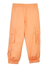 Little Girls Nylon Toggle Drawstring Cargo Joggers, Orange, Size 6X