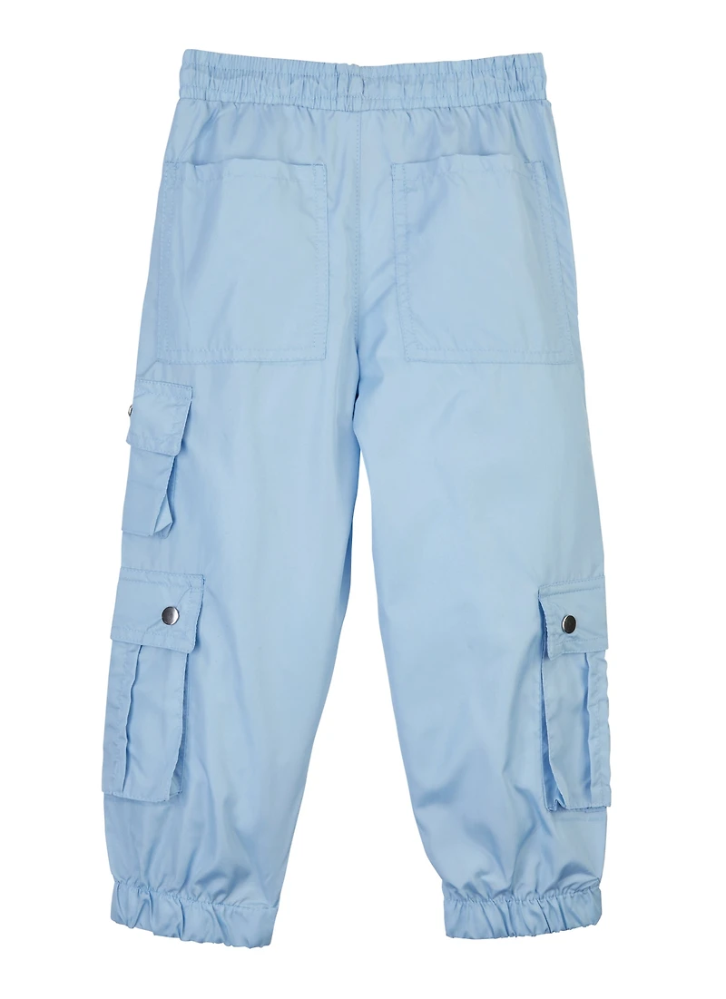 Little Girls Nylon Heart Embroidered Cargo Joggers, Blue, Size 4