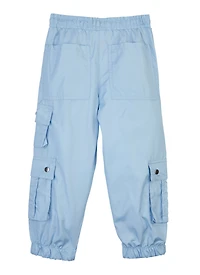 Little Girls Nylon Heart Embroidered Cargo Joggers, Blue, Size 4