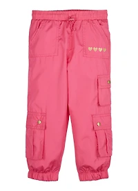 Little Girls Nylon Heart Embroidered Cargo Joggers