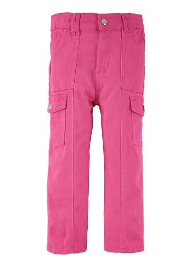 Little Girls Twill Cargo Pants, Pink, Size 5