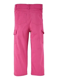 Little Girls Twill Cargo Pants, Pink, Size 4