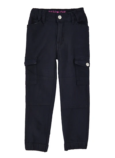 Little Girls Solid Cargo Joggers, Black, Size 6X