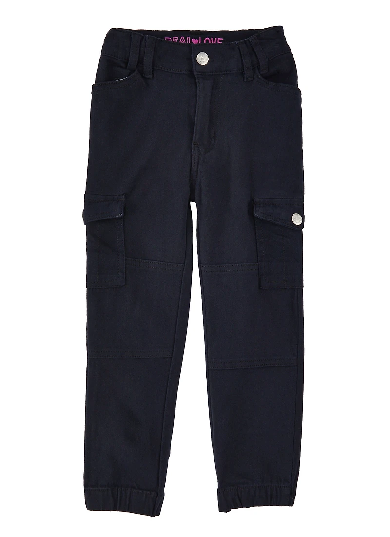 Little Girls Solid Cargo Joggers, Black, Size 4