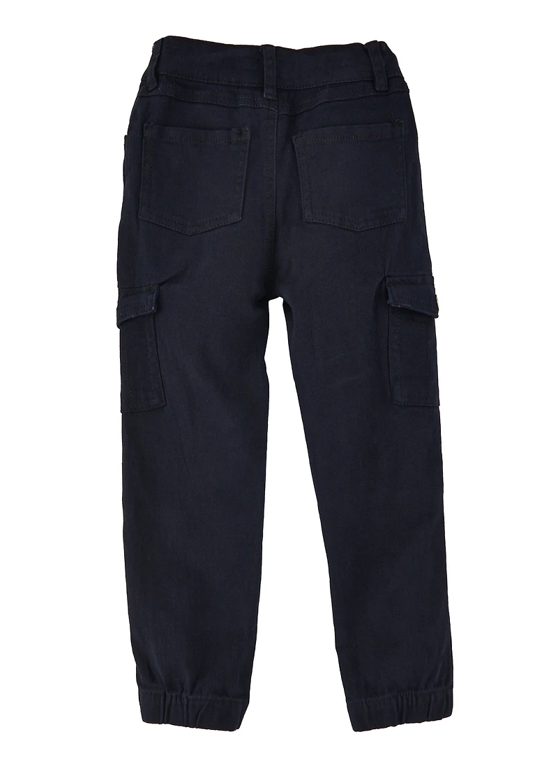 Little Girls Solid Cargo Joggers, Black, Size 4