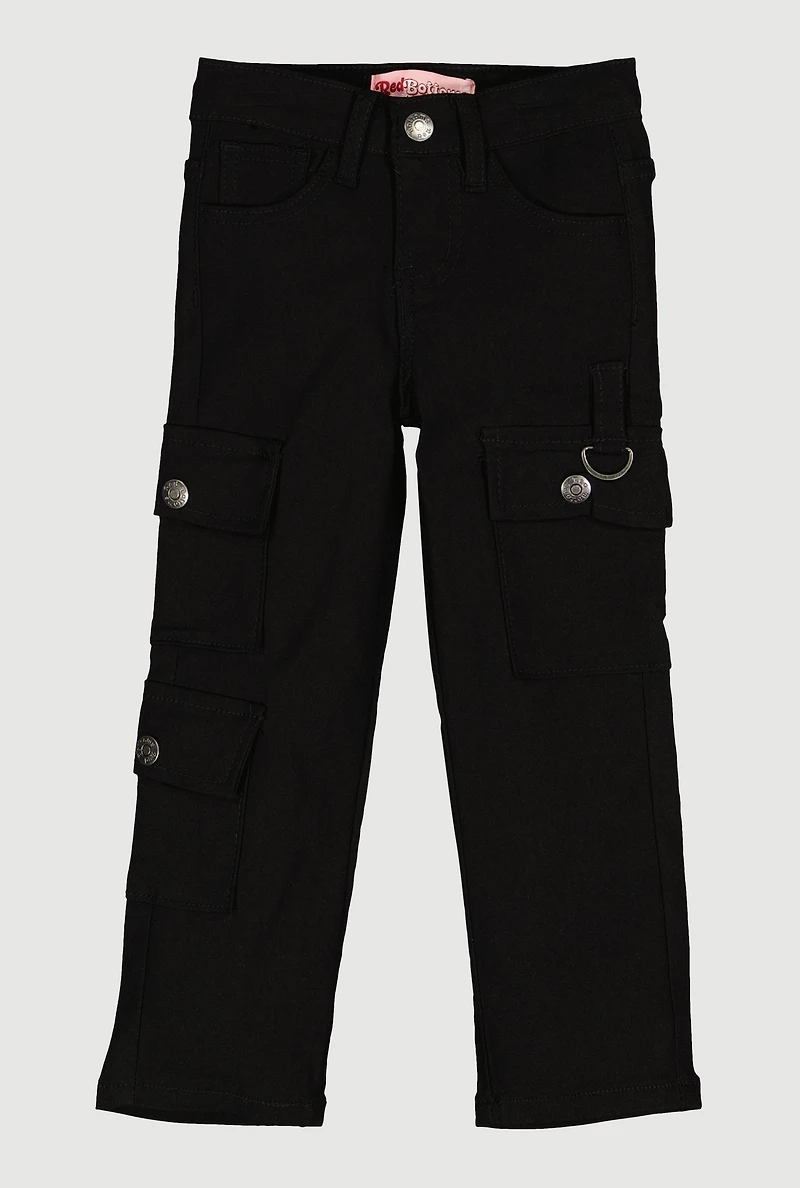 Little Girls Hyperstretch Straight Leg Cargo Pants, Black, Size 4