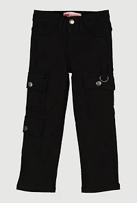 Little Girls Hyperstretch Straight Leg Cargo Pants, Black, Size 4