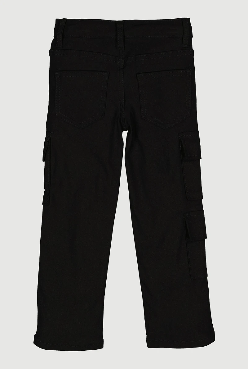 Little Girls Hyperstretch Straight Leg Cargo Pants, Black, Size 6