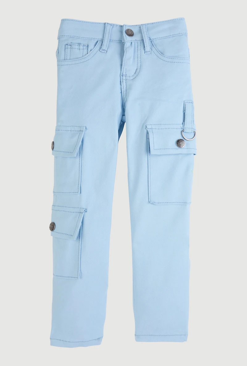 Little Girls Hyperstretch Straight Leg Cargo Pants, Blue, Size 5
