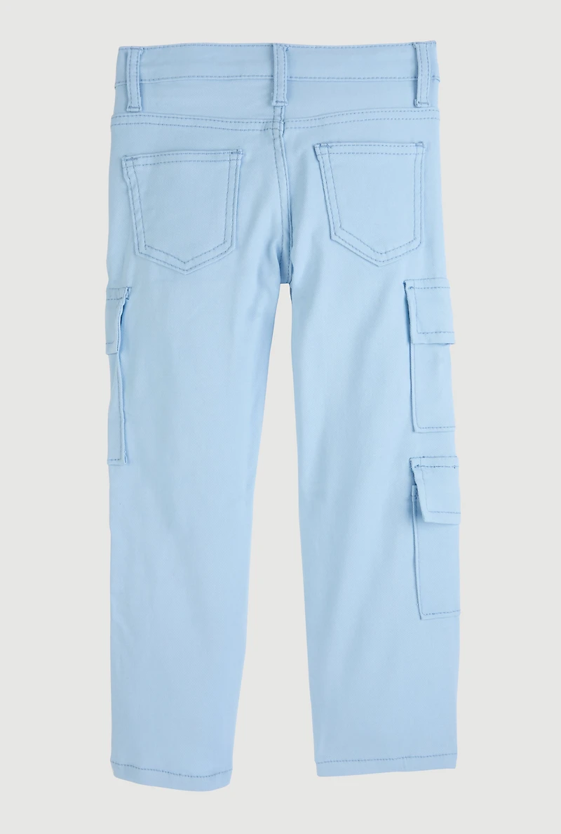 Little Girls Hyperstretch Straight Leg Cargo Pants, Blue,