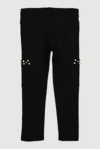 Little Girls Hyperstretch Faux Pearl Pocket Pants, Black, Size 4