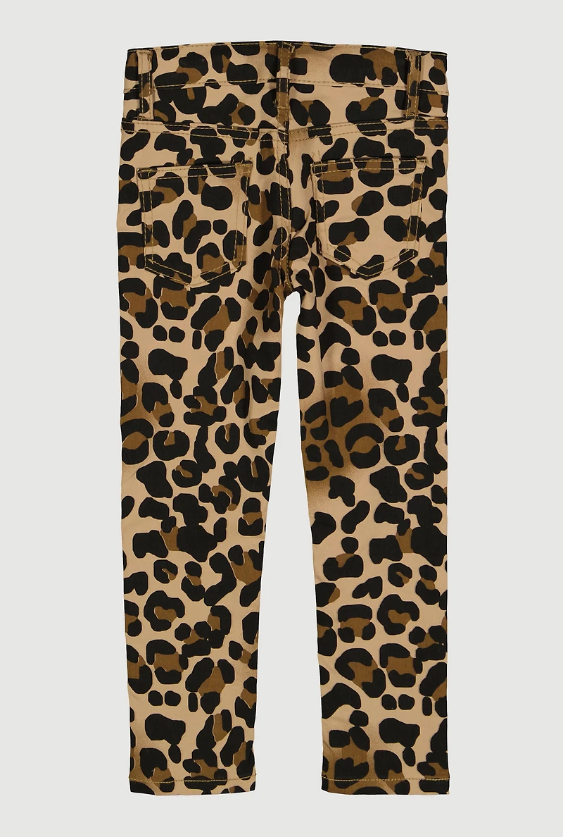 Little Girls Leopard Print Skinny Pants, Multi, Size 4
