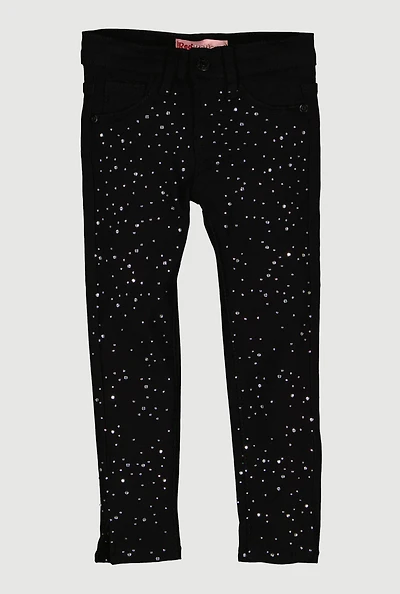 Little Girls Rhinestone Hyperstretch Skinny Pants, Black, Size 6X