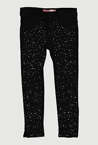 Little Girls Rhinestone Hyperstretch Skinny Pants, Black, Size 6X