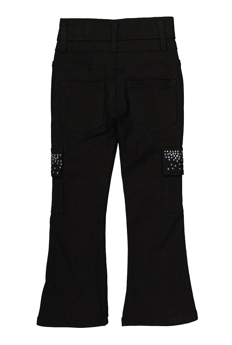 Little Girls Rhinestone Cargo Pocket Pants,