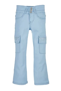 Little Girls Rhinestone Cargo Pocket Pants, Blue, Size 6