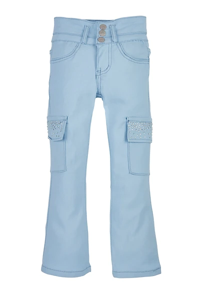 Little Girls Rhinestone Cargo Pocket Pants, Blue, Size 4