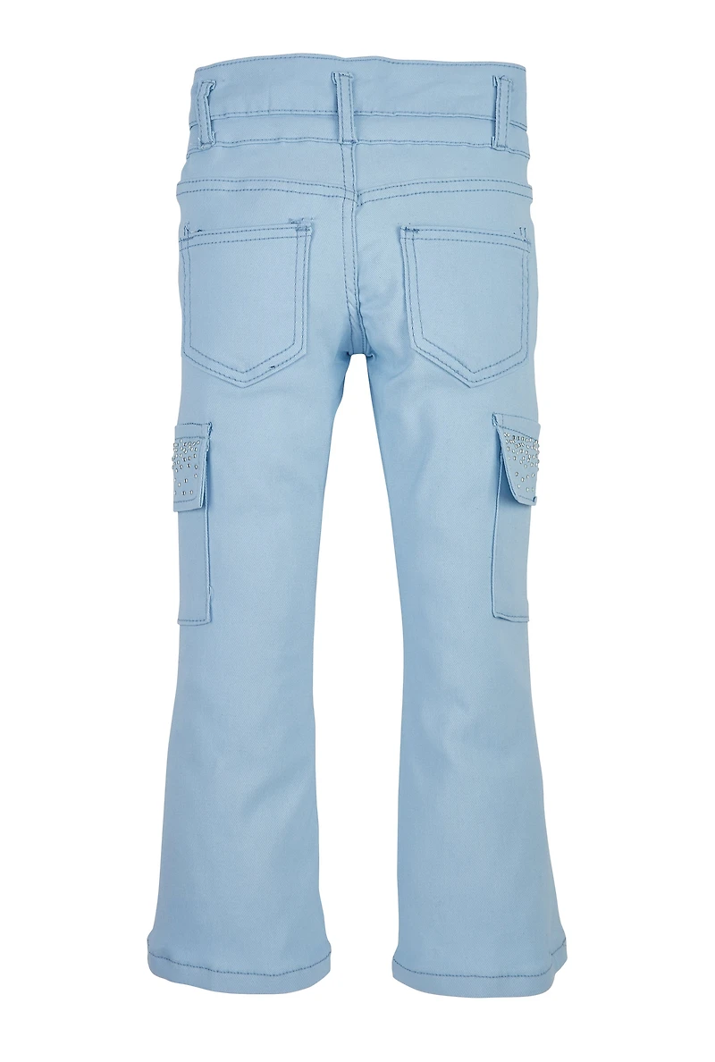 Little Girls Rhinestone Cargo Pocket Pants, Blue, Size 6