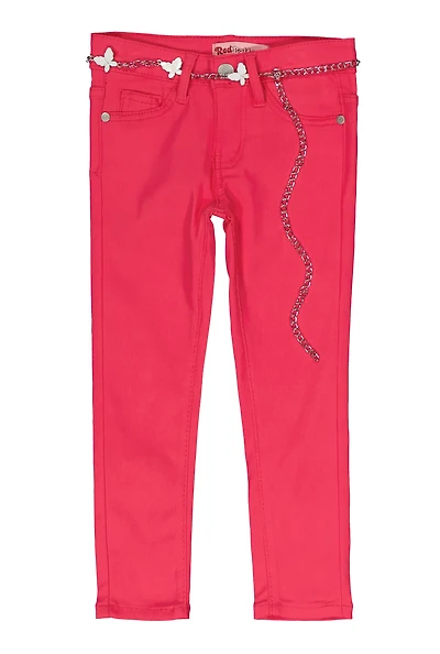 Little Girls Butterfly Chain Belt Pants, Pink, Size 5