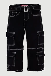 Little Girls Belted Decorative Stitch Utility Pants