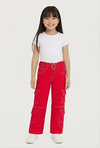 Little Girls Belted Decorative Stitch Utility Pants
