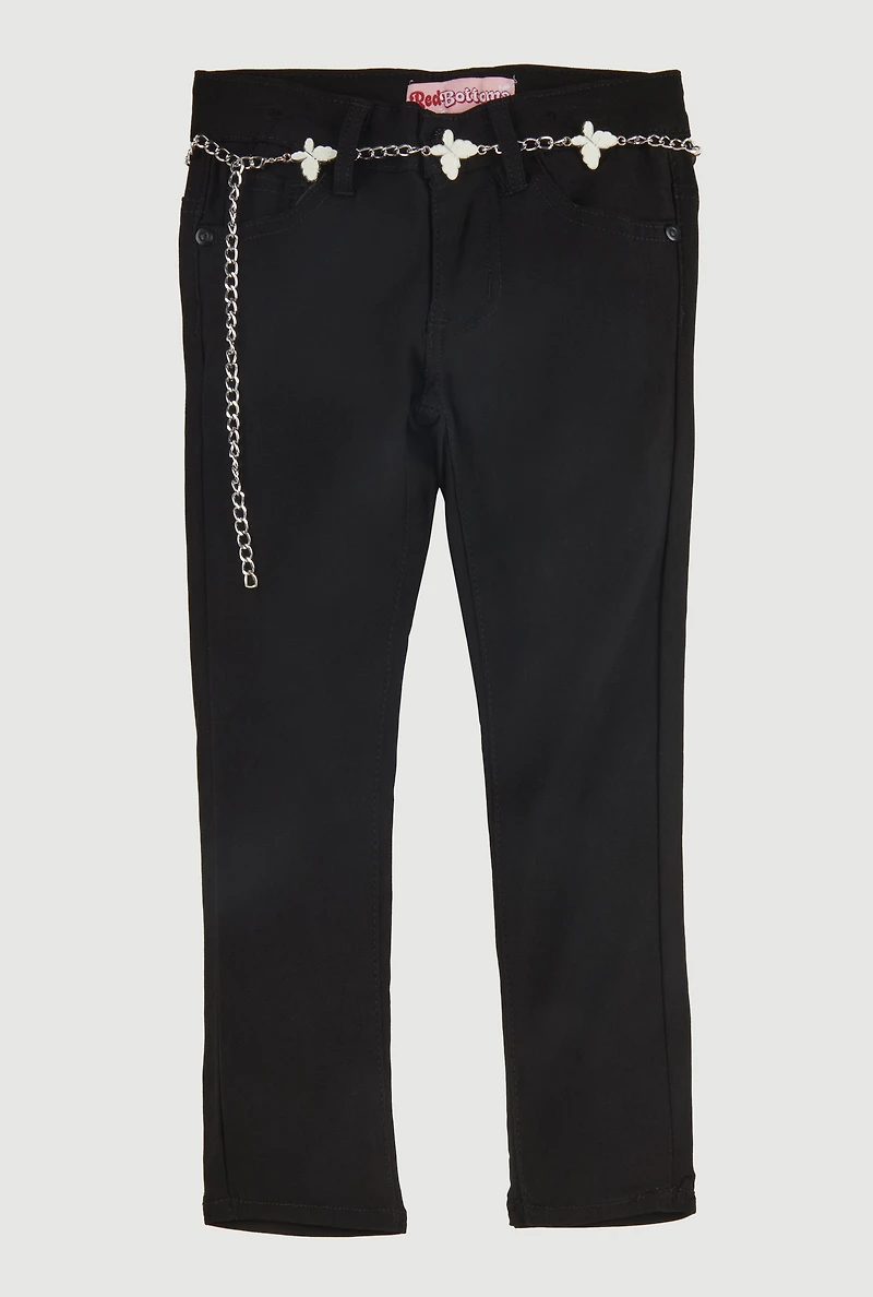 Little Girls Skinny Leg Pants with Butterfly Chain Belt