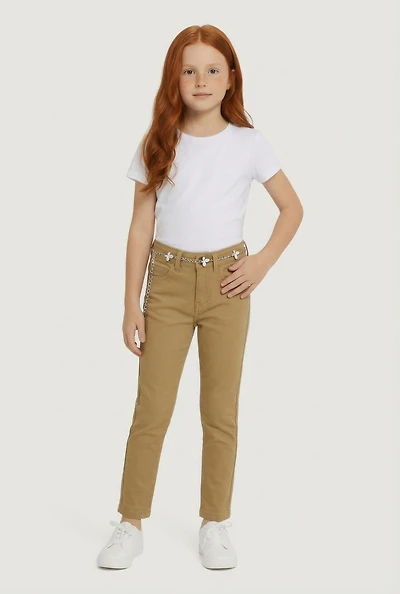 Little Girls Skinny Leg Pants with Butterfly Chain Belt