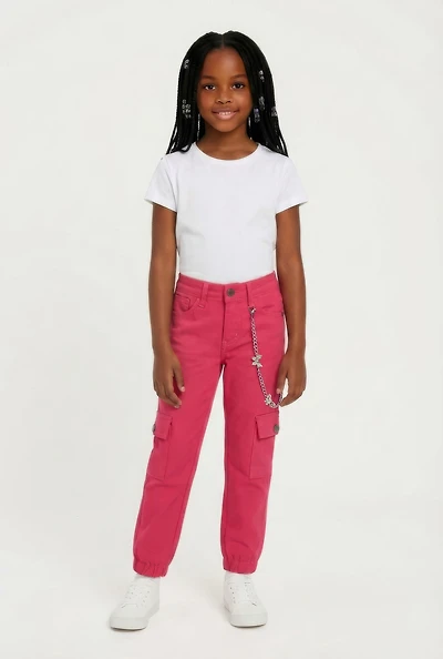 Little Girls Rhinestone Butterfly Detachable Chain Cargo Joggers