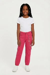 Little Girls Rhinestone Butterfly Detachable Chain Cargo Joggers