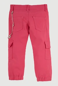 Little Girls Rhinestone Butterfly Detachable Chain Cargo Joggers, Pink,