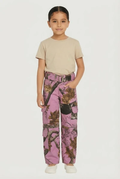 Little Girls Hunter Camo Belted Cargo Pants