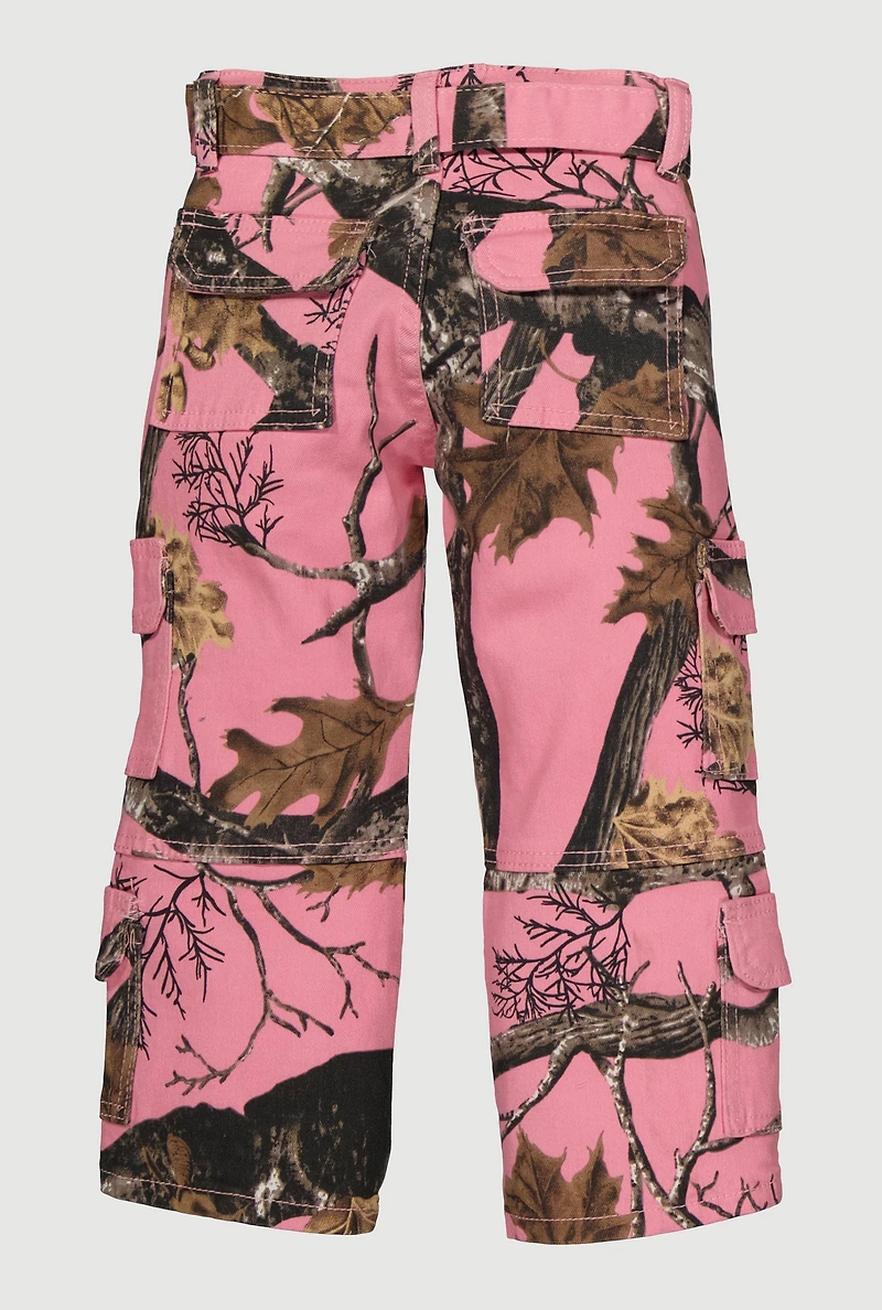 Little Girls Hunter Camo Belted Cargo Pants, Pink, Size 6