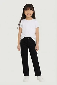 Little Girls Mid Rise Hyperstretch Cargo Pants, Black, Size 6