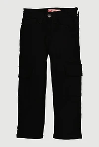 Little Girls Mid Rise Hyperstretch Cargo Pants, Black, Size 6