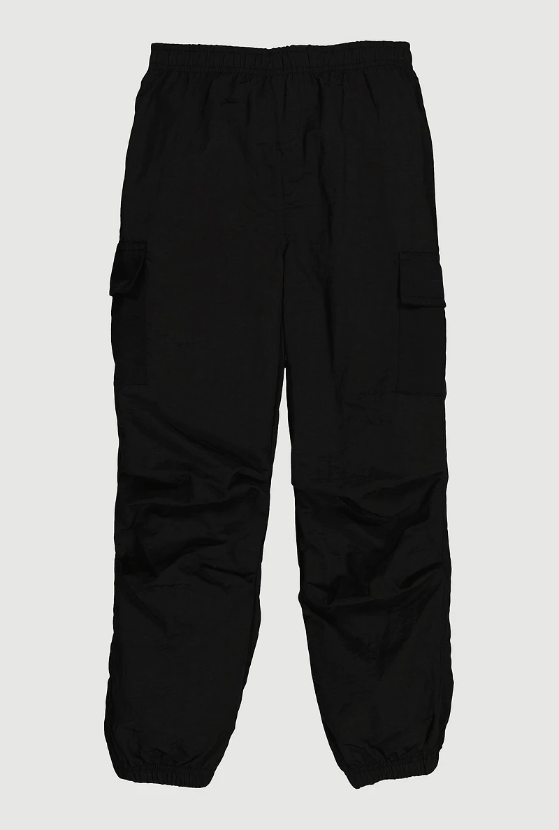 Girls Nylon Parachute Cargo Joggers,
