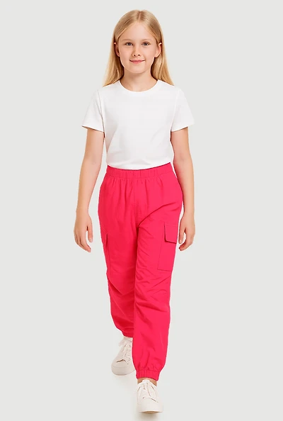 Girls Nylon Parachute Cargo Joggers, Pink, Size 7-8