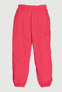 Girls Nylon Parachute Cargo Joggers, Pink, Size 7-8