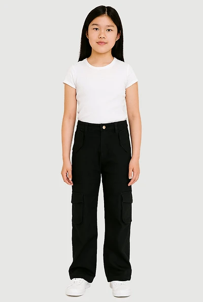 Girls Twill Straight Leg Utility Pants,