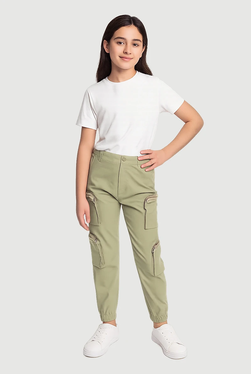 Girls Zip Pocket Caro Joggers, Green, Size 12