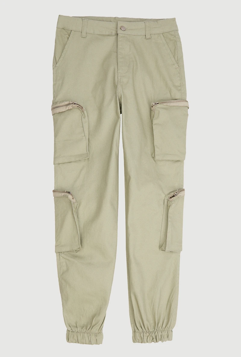Girls Zip Pocket Caro Joggers, Green, Size 12