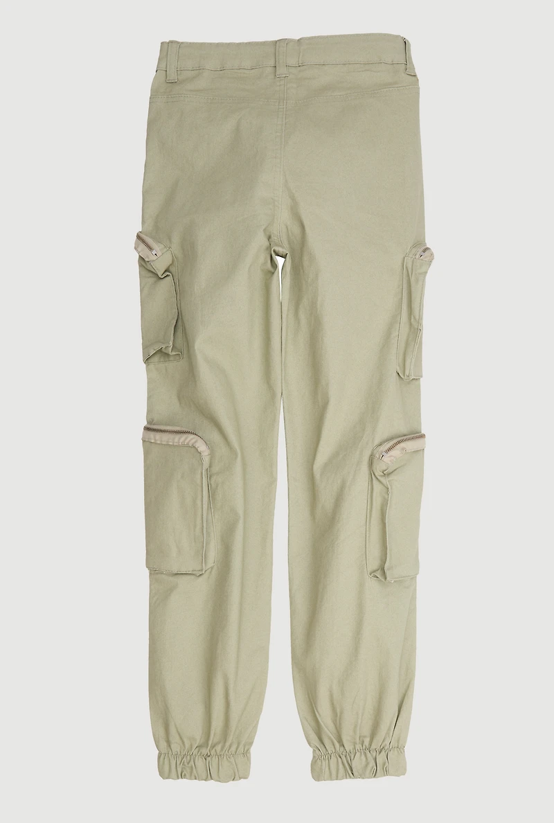 Girls Zip Pocket Caro Joggers, Green, Size 10