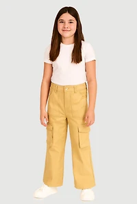 Girls Twill Straight Leg Cargo Pants, Khaki, Size 10