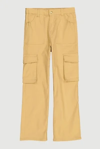 Girls Twill Straight Leg Cargo Pants, Khaki, Size 10