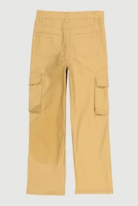 Girls Twill Straight Leg Cargo Pants, Khaki, Size 10